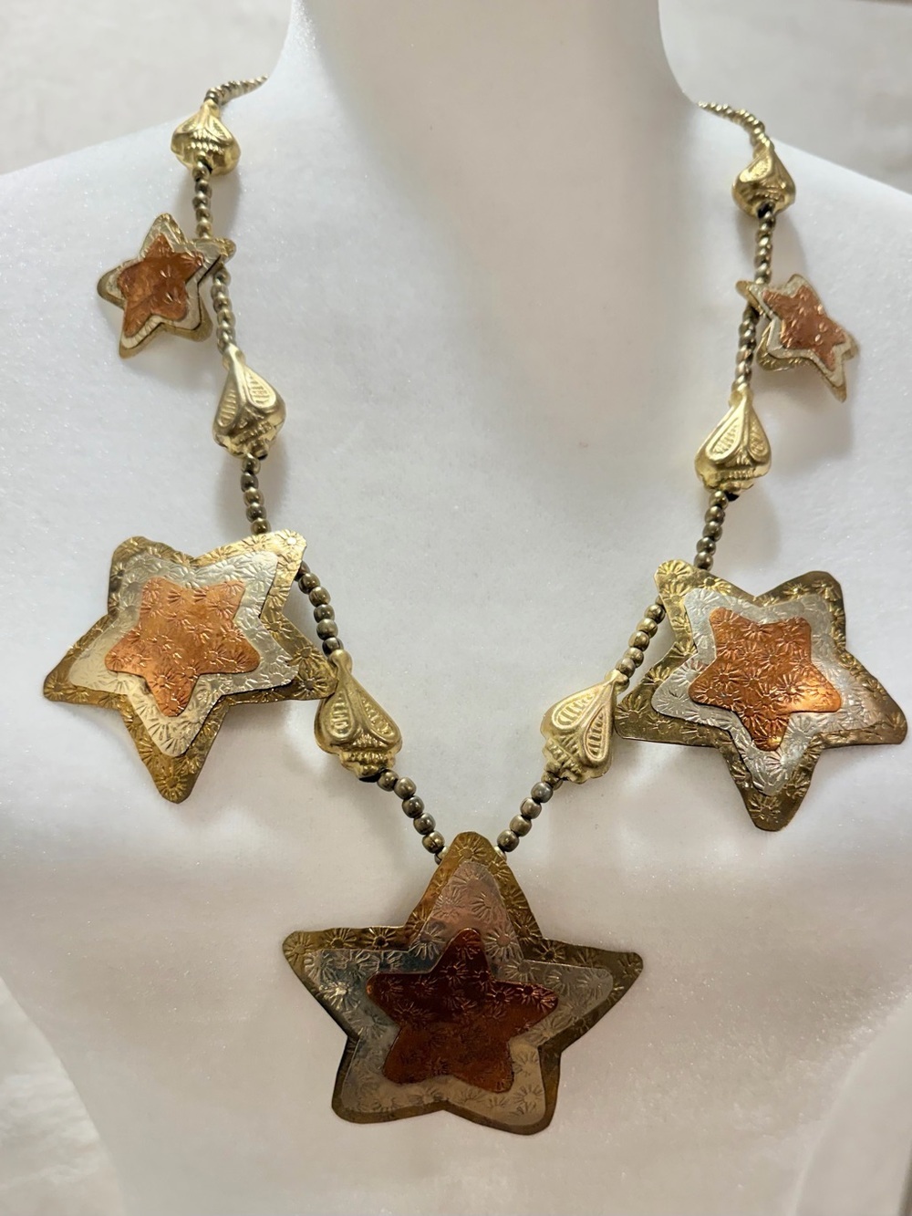 Artisan Mixed Metal Star Statement Necklace Southwestern Boho Western OOAK (0009 - Picture 5 of 9